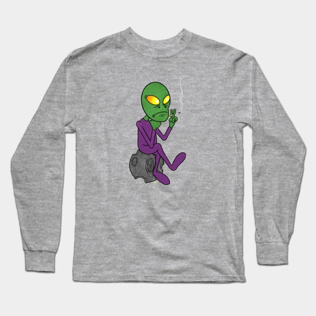 Aliens Exist… and They’re Smoking! Long Sleeve T-Shirt by Foxtrotmadlyart